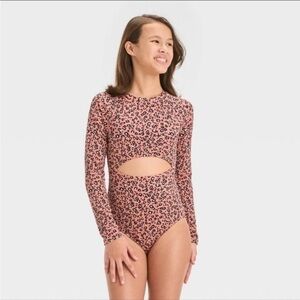 Girls Leopard One Piece Swim Rash Guard Art Class Medium 8